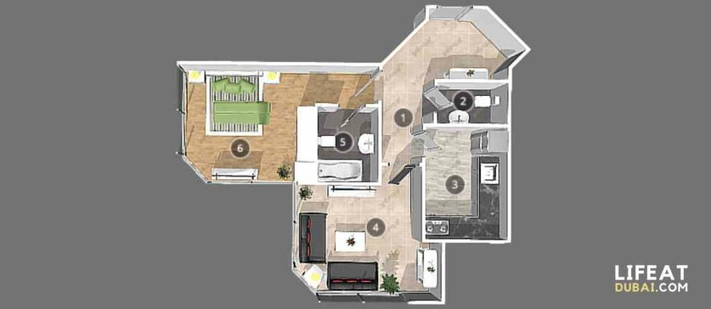One-bedroom apartment floor plan of New Dubai Gate 1