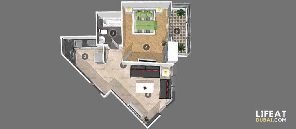 One-bedroom apartment floor plan of New Dubai Gate 1